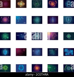 immunity icon set, shield protecting from viruses vector illustration design Stock Vector