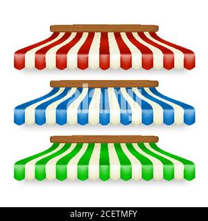 Shop Awnings Different Striped Color Set Vector Stock Vector