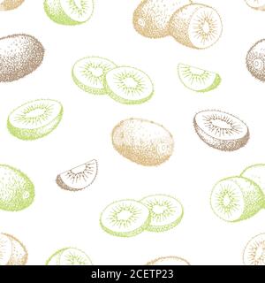 Kiwi fruit graphic color seamless pattern sketch illustration vector Stock Vector