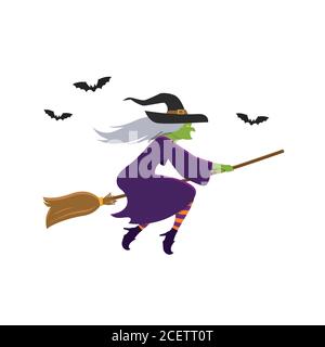 Witch flying on broomstick. Vector illustration Stock Vector