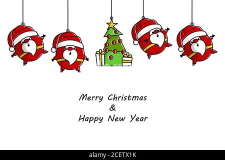 Flat invitation card with Santa logo line art Stock Vector