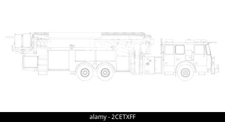 Outline of a fire truck from black lines isolated on a white background ...