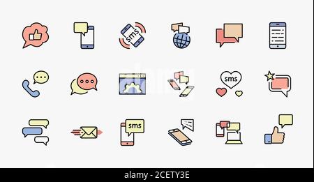 Set of Message Vector Line Icons. Contains such Icons as Conversation, SMS, Heart, Love Chats, Notification, Group Chat and more. Editable Stroke Stock Vector