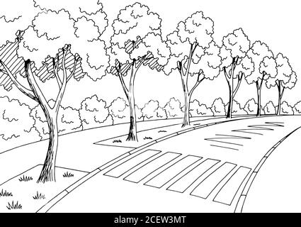 Street road graphic black white landscape sketch illustration vector Stock Vector