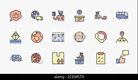 International Customs Day Set Line Vector Icons. Editable Stroke. 32x32 Pixel Perfect Stock Vector