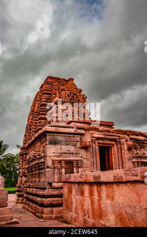 Galaganatha Temple pattadakal breathtaking stone art from different angle with dramatic sky. It's one of the UNESCO World Heritage Sites and complex o Stock Photo