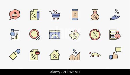 Set of Credit and Loan Related Vector Line Icons. Contains such Icons as Credit Card, Rate Calculator, Deposit and more. Editable Stroke. 320x320 Stock Vector