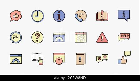 Set of Help And Support Vector Line Icons. Contains such Icons as Handbook, Book, Online Help, Tech Support and more. Editable Stroke. 32x32 Pixels Stock Vector