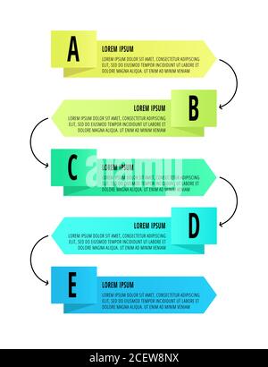 Vector infographic design with 5 rectangles with arrows. Flat template used for diagram, web, workflow layout, presentations, info graph, timeline Stock Vector