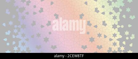 Holographic rainbow arabesque vector seamless background pattern. Geometric halftone background Stock Vector