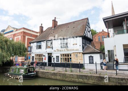 The Witch and Wardrobe public house Watersideside North looking over River Witham from Waterside South Lincoln July 2020 Stock Photo