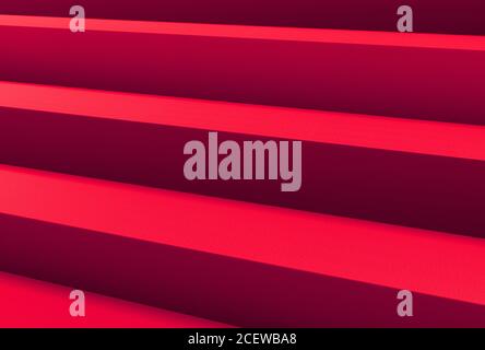 Closeup of several red stairs. 3D shaded, illuminated from top. Geometric lines. Perspective view. Stock Photo