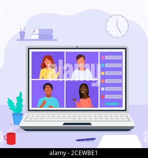 Online Class. Study from home via Teleconference Web Video Conference Stock Vector