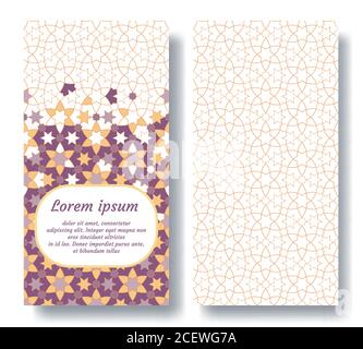 Arabian double card for invitation, celebration, save the date, wedding performed in arabian geometric tile. Colofrul vector template Stock Vector