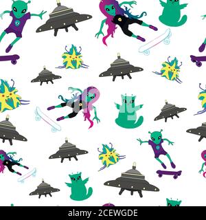 Alien,fantastic,cartoon,seamless pattern. Stock Vector