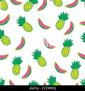 Exotic, juicy, fruity, seamless, cartoon, vector pattern. Stock Vector