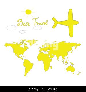 Best travel, bright, cheerful, sunny card, isolated white backg Stock Vector