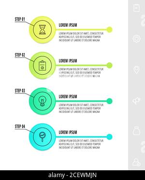 Infographics circles with 4 steps, icons. Flat line vector template. Can be used for four business, web, banner, workflow layout, flowchart, info Stock Vector