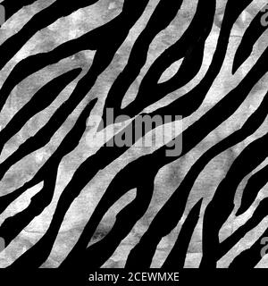 Abstract gray black white zebra striped textured seamless pattern background. Watercolor hand drawn monochrome dark animal fur skin stripe texture. Wa Stock Photo