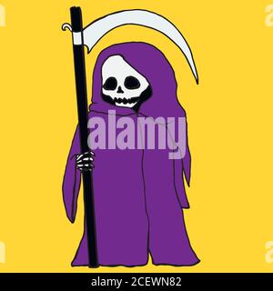 Bright, mystical, cartoon, death with a scythe,purple hoodie, is Stock Vector