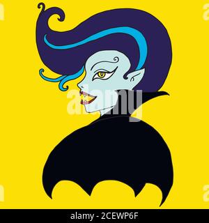 Vampire girl, isolated.Cartoon, fantasy face of a bloodsucker wi Stock Vector