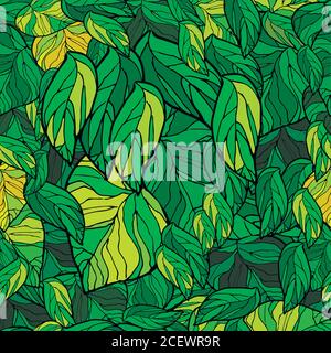 Juicy,green,mosaic,cartoon leaves. Seamless shattered leaf patte Stock Vector