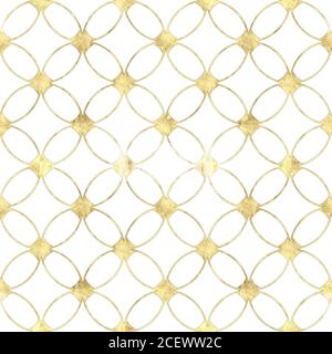 Seamless luxury white background with abstract vintage gold glitter pattern. Texture with overlapping circles and golden contour line. Print for wallp Stock Photo