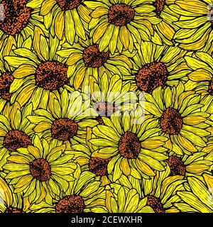 Sunflower seamless, shattered pattern. Floral background vector Stock Vector