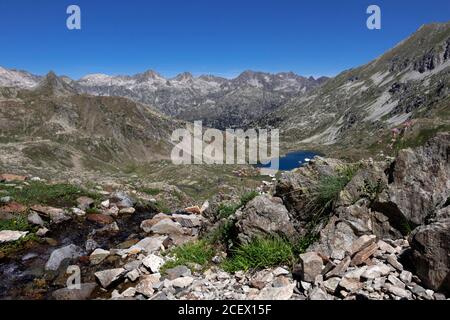 Lac du Col d'Arratille in the French Pyrenees, mountain lake near Cauterets, on the French-Spanish border, Europe Stock Photo