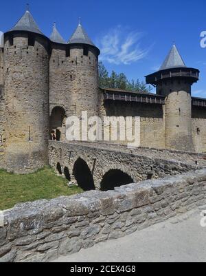 Main entrance to the fortified city of Carcassonne, Languedoc area France Stock Photo