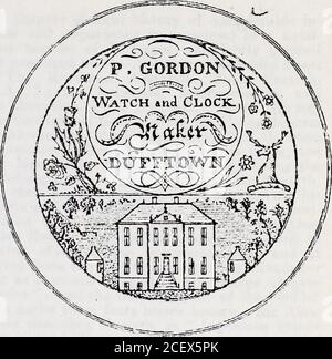 . 'Aberdeen journal' notes and queries. 3rd), it may be stated further tJhat old WilliamGordon, watchmaker, Dufftown, was in thehabit of using a grace the words of which nohearer understood. The two illustrations arereproductions of the watch labels used by him,and M ere engraved by his ovui hands—. The first illustration shows the ruins of the oldcastle of Balvenie, near Dufftown, with thomotto of tho Stuarts, Earls of Athol, which iwboldly carved on tho front wall. The secondrepresents the new castle, now utilised as- partof the buildings of Balvenie Distillery. Old Williams! nephew, Peter G Stock Photo