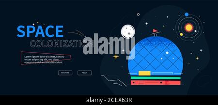 Space colonization - colorful flat design style web banner Stock Vector ...