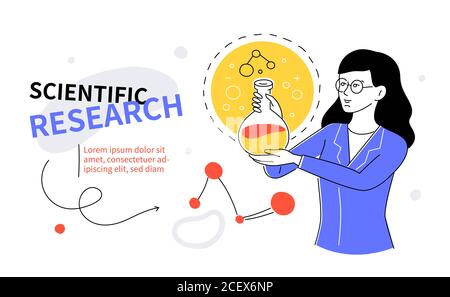 Scientific research - modern colorful flat design style web banner Stock Vector