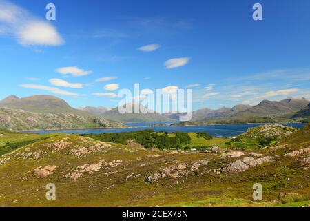 View of Loch Sheildaig and the Torridon Mountains on a Sunny Summer Day. West Highlands, Scotland, UK. Stock Photo