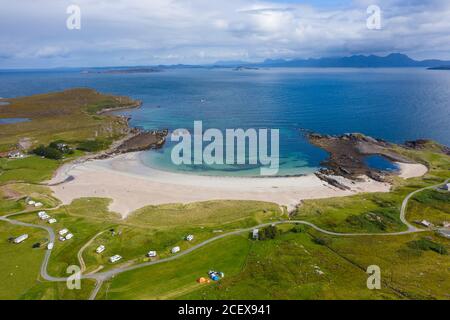 Aerial view of Mellon Udrigle beach in Ross-shire in Scottish Highlands, UK Stock Photo