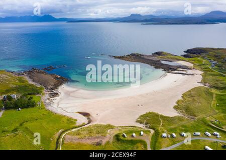 Aerial view of Mellon Udrigle beach in Ross-shire in Scottish Highlands, UK Stock Photo