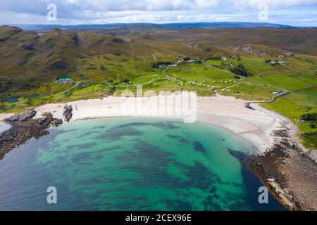 Aerial view of Mellon Udrigle beach in Ross-shire in Scottish Highlands, UK Stock Photo