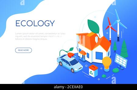 Ecology concept - modern colorful isometric web banner Stock Vector