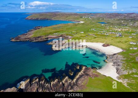 Aerial view of beach at Clachtoll in Sutherland,  Highland Region of Scotland, UK Stock Photo