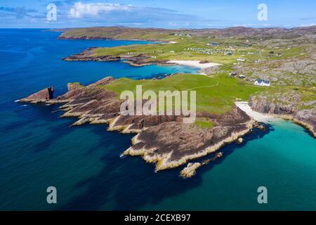Aerial view of coastal cliffs at Clachtoll in Sutherland,  Highland Region of Scotland, UK Stock Photo