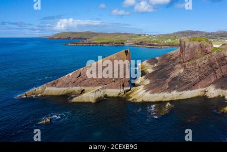 Aerial view of Split Rock at Clachtoll in Sutherland,  Highland Region of Scotland, UK Stock Photo