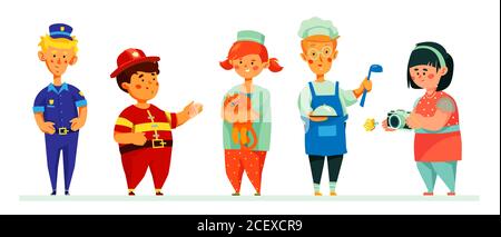 Children in career costumes - colorful set of characters Stock Vector