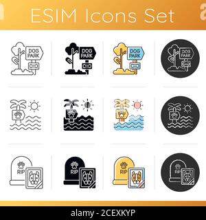 Pet treatment services icons set Stock Vector