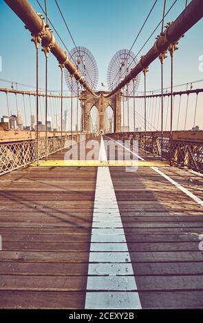 Retro toned picture of Brooklyn Bridge, New York City, USA. Stock Photo