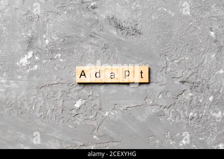 ADAPT word written on wood block. ADAPT text on cement table for your desing, concept. Stock Photo