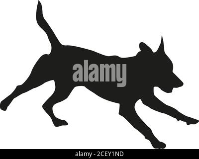 Black silhouette of running american pit bull terrier puppy. Isolated on a white background. Vector illustration. Stock Vector