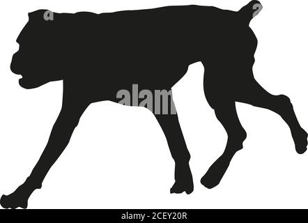 Black silhouette of running german boxer puppy. Isolated on a white background. Vector illustration. Stock Vector