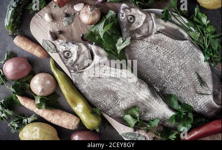 Large river fish bream cooked for frying Stock Photo