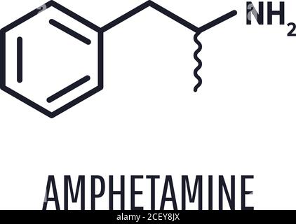 Amfetamine, speed stimulant drug molecule. Medical chemical formula of dangerous narcotic drug on white background Stock Vector