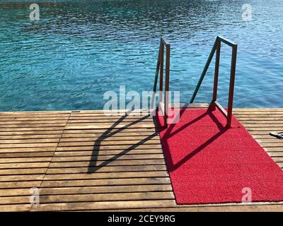 close up iron stair on the sea Stock Photo